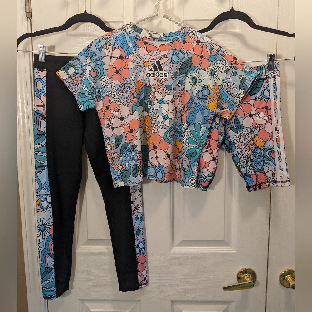 ADIDAS Girls 3PC Outfit(s) Size M(10-12) Black & Multi Color, Must Have! EUC
